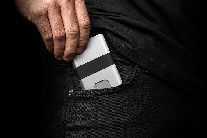 JAMES° The Lowe Minimalist CNC-Machined Aluminum Men's Wallet, Naturally RFID-Blocking, Simple, Clean, Slim - Silver + Black