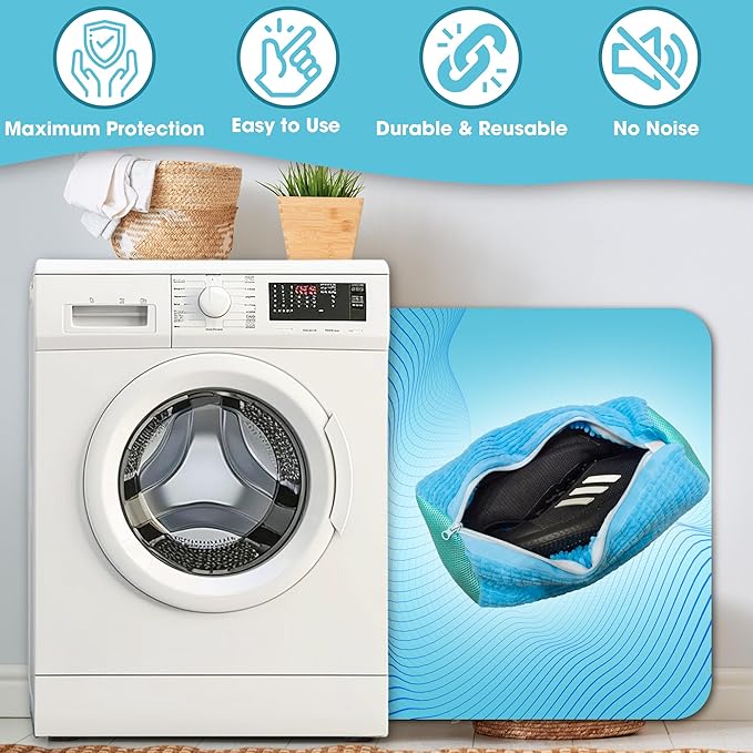Shoe Washing Machine Bag - 2Pcs Reusable Shoe Laundry Bag for Washing Machine & Dryer Shoe Washing Bag for Sneakers, Tennis Shoes & Stain Removal (Blue)