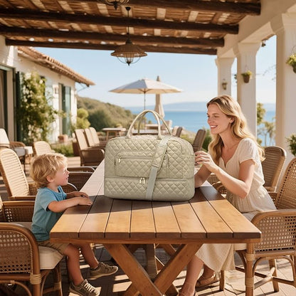 50L Large Travel Duffle Bag for Women, Weekender Overnight Bag W/Shoe Compartment+Wet Pocket+Toiletry Bag TSA Approved, Khaki