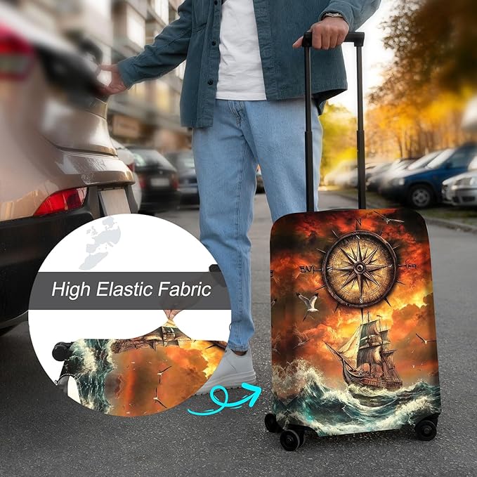 Luggage Cover Protector for 30-32 Inch Suitcases, TSA Approved Elastic Travel Suitcase Covers, Anti-Scratch Washable Luggage Sleeve for Carry On & Checked Bags, Compass Navigation