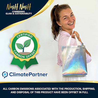 Nush Nush Set of 30 Iridescent Gift Bags Bulk – Medium Size, Holographic Silver Bulk Gift Bags With Handles - Ideal Reusable Goodie Bag for Birthday, Bachelorette Party Favors, Return Gifts – 8x4x10