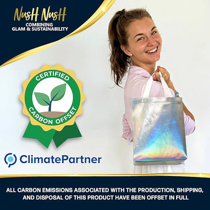 Nush Nush Set of 60 Iridescent Gift Bags Bulk – Medium Size, Holographic Silver Bulk Gift Bags With Handles - Ideal Reusable Goodie Bag for Birthday, Bachelorette Party Favors, Small Business – 8x4x10