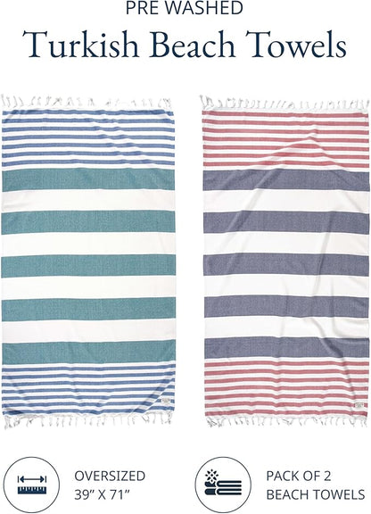 LANE LINEN Beach Towels for Women - 2 Pack Large Beach Towels Oversized, Pre-Washed, Sand Free Towel, Quick Dry, Lightweight and Soft Bath Towel, 39"x71" - Old Glory Teal