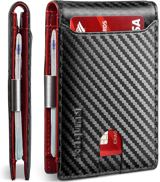 RUNBOX Slim Wallets for Men - Leather Money Clip Mens Wallet - RFID Blocking Front Pocket Bifold Wallet - Thin Credit Card Holder with Gift Box