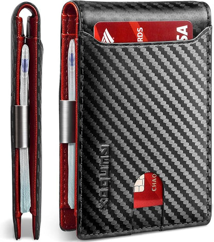 RUNBOX Slim Wallets for Men - Leather Money Clip Mens Wallet - RFID Blocking Front Pocket Bifold Wallet - Thin Credit Card Holder with Gift Box