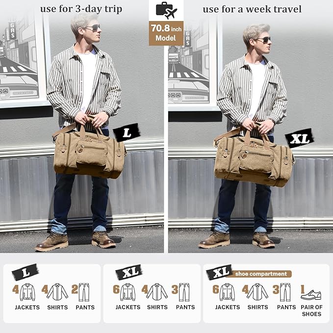 Gonex Canvas Duffle Bag for Travel 60L Duffel Overnight Weekend Bag(Coffee)