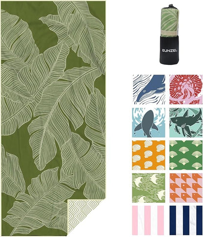Eunzel Microfiber Beach Towel, Quick Dry Travel Towel Large Sand Free Towel for Beach, Camping, Swim Pool, Gym, Sports& Yoga 71"x32", Palm Green
