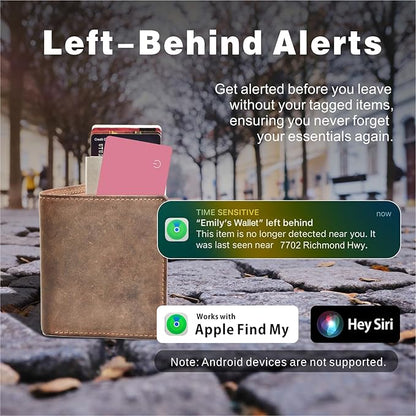 Eelexa Wallet Tracker Card, Rechargeable Thin Finder, Works with Apple Find My (iOS Only), Item Locator for Luggage Tags, Passports, Phone, IP68 Waterproof, Pink 2 Pack