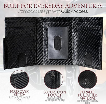 BULL GUARD Trifold RFID Blocking Front Pocket Wallet for Men, Secured Card Slots & Coin Pocket with Magnetic Closure, Durable & Modern Leather Design in Carbon Black Ridge