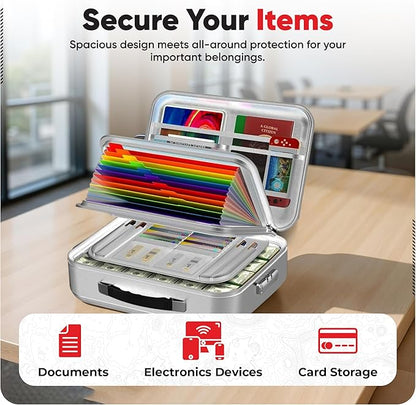 Fireproof Document Bag, 12 Multi Layer Important Document Organizer, Fireproof Bag Safe Storage Portable File Organizer with Lock, Waterproof Safe Organizer for Legal Files, Laptop, and More