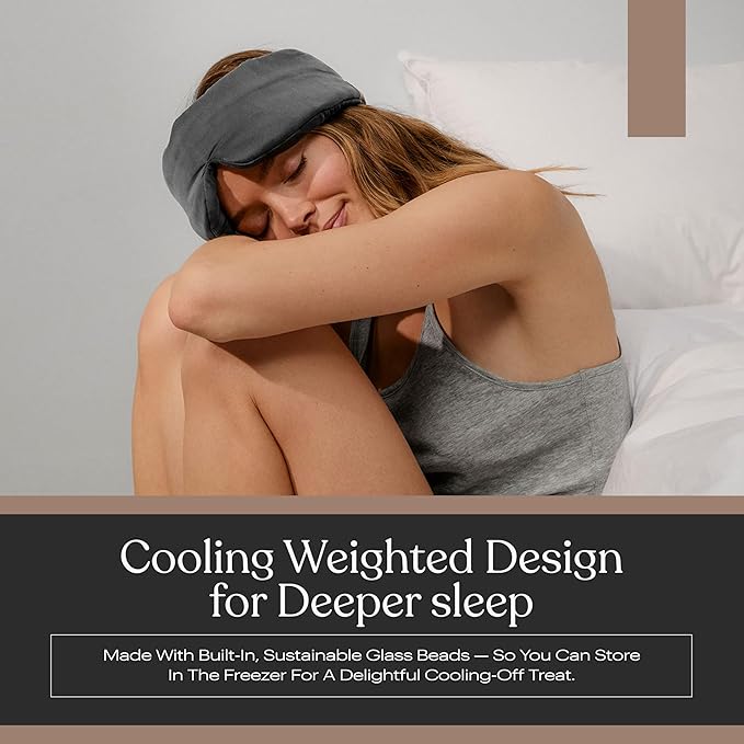 Lunya Weighted Silk Sleep Mask – Mulberry Silk Eye Cover with Cooling Glass Beads, Noise-Reducing Fit, Washable Fabric, and Travel Pouch – Sleeping Mask for Men and Women - Meditative Grey – Large