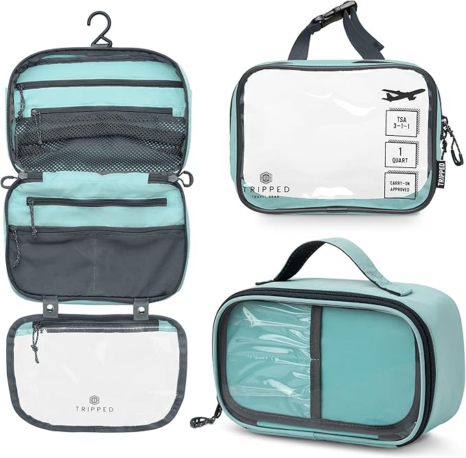 Toiletry Bag Kit Set: Hanging Travel Toiletry Bag + 311 TSA Cosmetic Liquid Bag + Ultralight Accessory Organizer Pouch