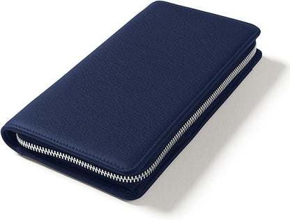 Leatherology Navy Blue Full Grain Leather Zip Around Travel Wallet – RFID Passport Organizer for Cards, Cash & Travel Documents