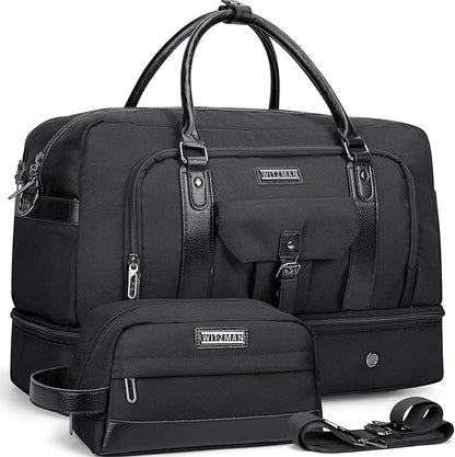 WITZMAN Weekender Bags for Men Women Carry On Duffle Overnight Bag with Toiletry Bag Sets Travel Duffel Bag Shoes Compartment （B694 Black）