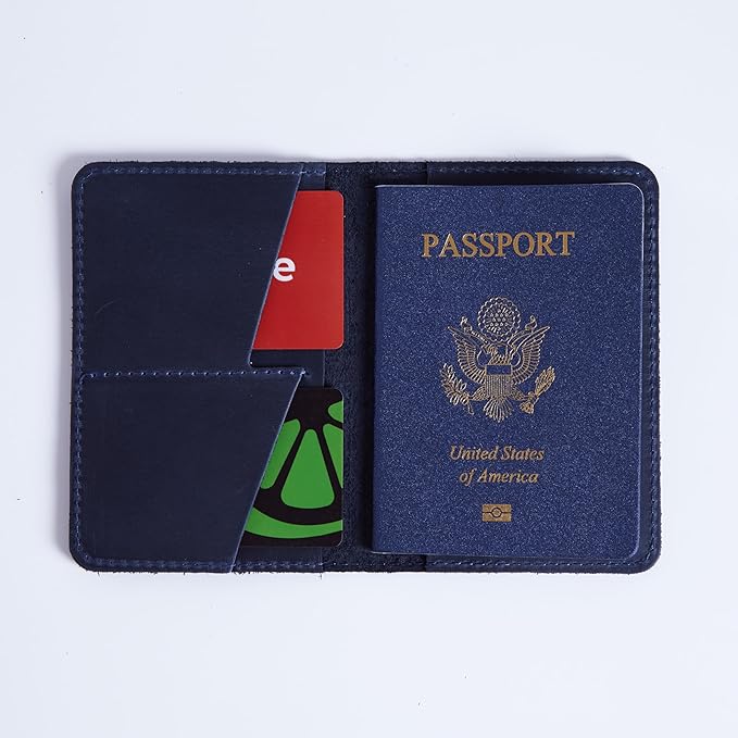 INCARNE US Leather Passport Holder for Travel - Passport Case - Passport Wallet for Men - Passport Cover for Women Sleeve Protector - Travel Essentials Vacation Luggage Travel Gifts - Vintage Blue