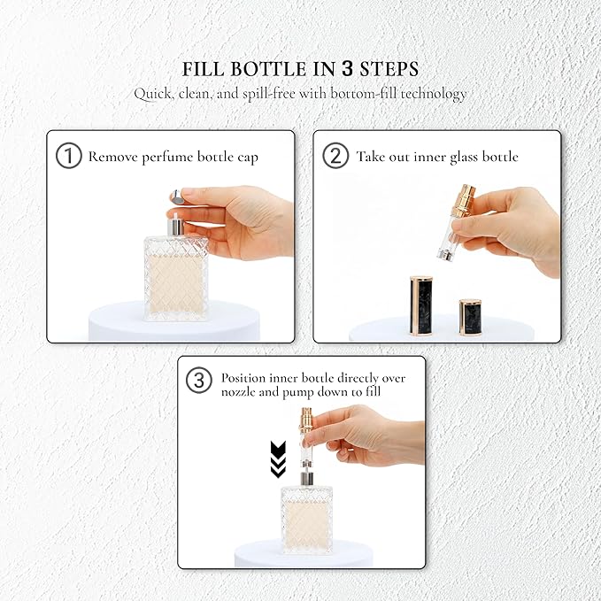 Ms Lovely Pearlescent Travel Perfume Atomizer Bottle – 5ml Refillable Mini Spray for Purse, TSA Approved Portable Fragrance Dispenser (Black with Gold)