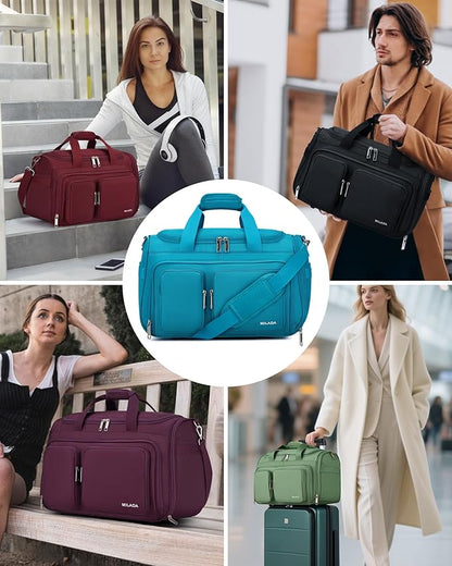 MILADA Underseat Carry On Luggage Bags for Travel Lightweight Foldable Carry On Bags for Airplanes Small Duffle Bag for Men Women Personal Weekend Overnight Travel Tote Bags, Caribbean Blue