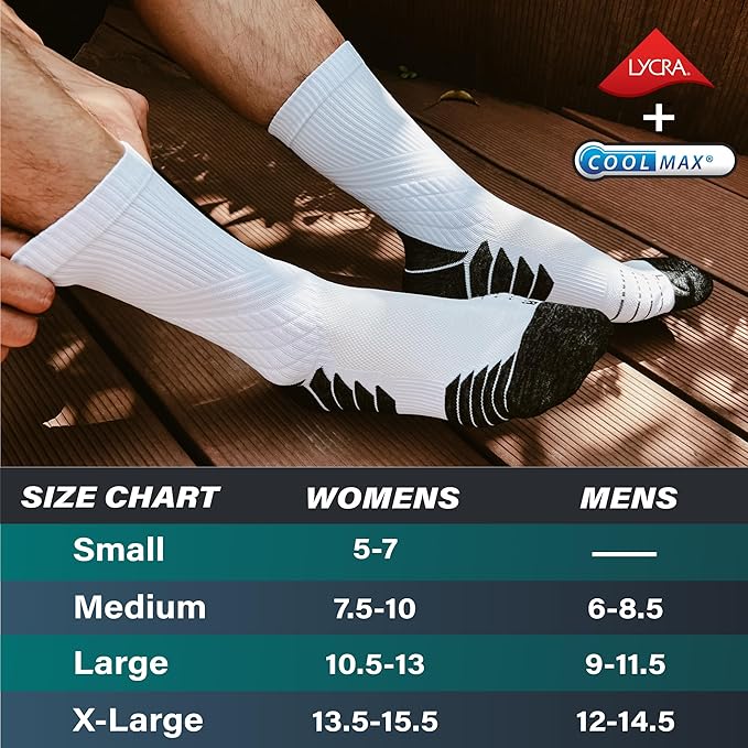 Hylaea Compression Running Socks for men, Coolmax Anti-Blister Cushion Crew Socks for Athletic, Moisture Wicking & Seamless