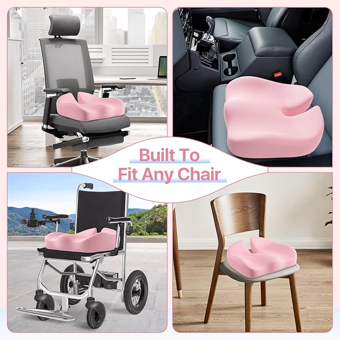 Seat Cushion, Extra Large Memory Foam Cushion for Office Chair Cushions, Ergonomic Cushions Pad Pillow for Pressure Relief Sciatica & Pain Relief for Long Sitting, Pink