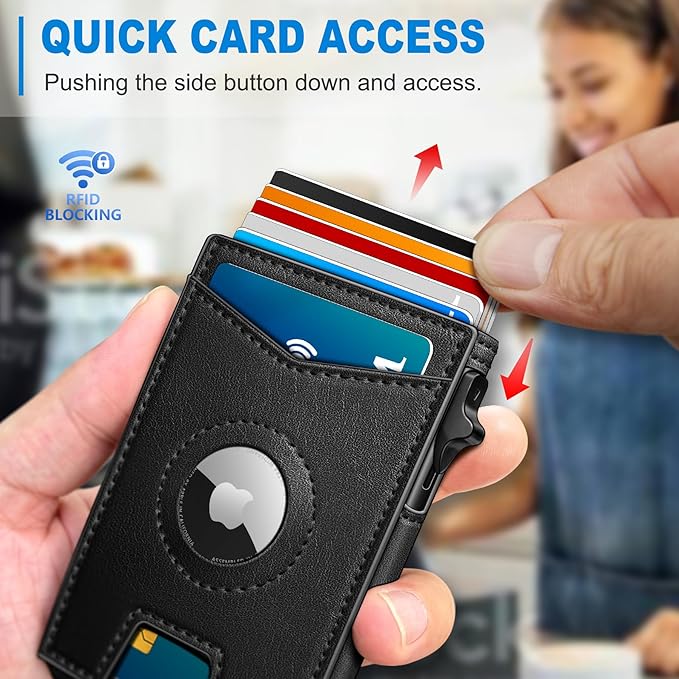 Airtag Wallet for Men,with Money Clip Gift Boxed,Slim Front Pocket Wallet RFID Blocking Metal Case Smart Pop-up Credit Card Holder in Magnetic Leather Flip