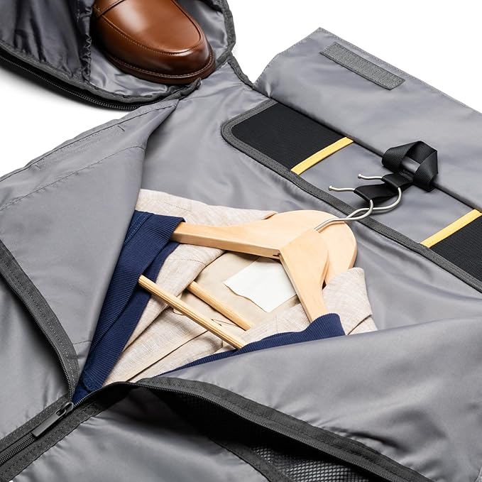 Halfday Convertible 2-in-1 Premium Garment Duffel Weekender Bag 45L | Wrinkle-Free Travel, Hanging Suit Compartment, Shoe Pockets, Trolley Sleeve. Balistic Nylon Carry-On, Ash