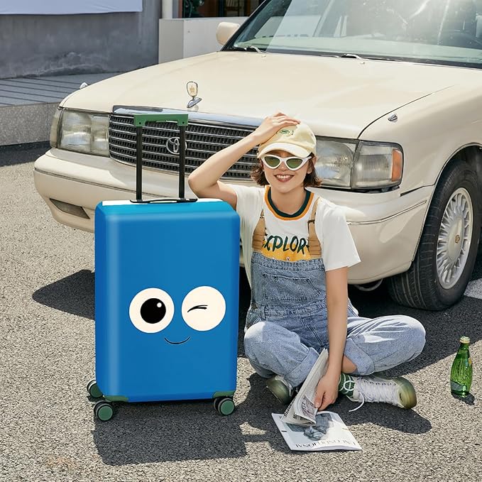 ANNA QUEEN Funny Blue emoticon Travel Luggage Cover Suitcase Protector Suitcase Cover Anti-Scratch,Stretchable Fit for 18-32Inch Luggage,Travel Bag Cover Washable XL(fits 29-32Inch suitcase)