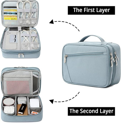 mygreen Electronics Travel Organizer, Watreproof Electronic Accessories Case Portable Double Layer Cable Storage Bag for Cord, Charger, Flash Drive, Phone, Ipad Mini, SD Card, Gifts for Him Red