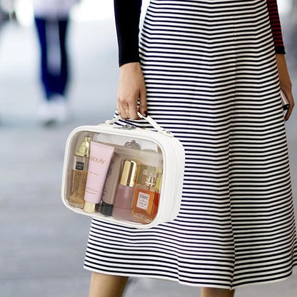 Pinkmik Travel Makeup Bag Set Portable Clear Cosmetic & Toiletry Case Women's Purse Organizer and Car Essentials with Zipper (White, M+MINI-2)