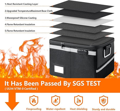 Fireproof Document Box,Portable File Organizer with Lock,Water-Resistant Document Organizer Collapsible File Cabinets for Home Office Safe Storage Box for Hanging Letter/Legal Folders-Orange