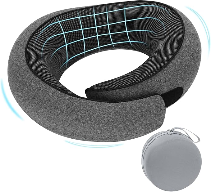 Travel Pillow for Airplane, Neck Pillow 100% Memory Foam with Comfortable Support for Long Flights, Cars, Trains Office & Home with Storage Box(Grey)