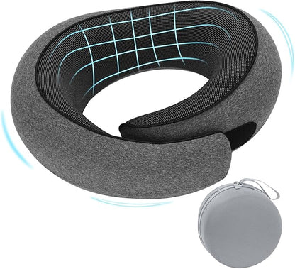 Travel Pillow for Airplane, Neck Pillow 100% Memory Foam with Comfortable Support for Long Flights, Cars, Trains Office & Home with Storage Box(Grey)