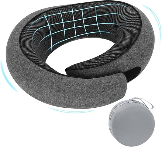 Travel Pillow for Airplane, Neck Pillow 100% Memory Foam with Comfortable Support for Long Flights, Cars, Trains Office & Home with Storage Box(Grey)