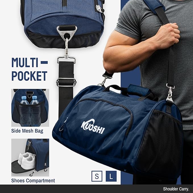 Gym Bag for Men & Women with Shoe Compartment & Wet Pocket, 31L Water Resistant Sports Duffle Bag with Quick-Access Pouch,Multi-Purpose Weekender Overnight Bag