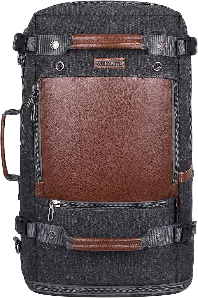 WITZMAN Travel Backpack for Men Women Carry on Luggage Backpack Canvas Rucksack Duffel bag with Shoe Compartment（A2021 big size black）