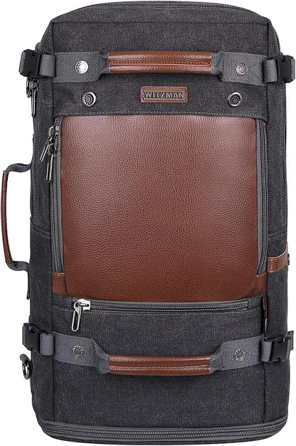 WITZMAN Travel Backpack for Men Women Carry on Luggage Backpack Canvas Rucksack Duffel bag with Shoe Compartment（A2021 big size black）