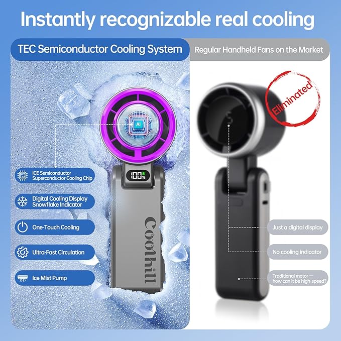 Handheld Portable Fan with Ice Cooler: 100-Speed 5500mAh Rechargeable Handheld Fan, 12H Time Hand Cooling Personal Fans with 20000 RPM Air Turbo Tech for Travel Outdoor Rose Red