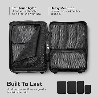 Packing Cells - 4 Set Packing Cubes Luggage Organizer Bags (S, M, 2 x L), Must-Have Suitcase Organizer for Travel, Road Trip & Camping Accessories, Stain-proof, Washable, 3 Sizes - Charcoal