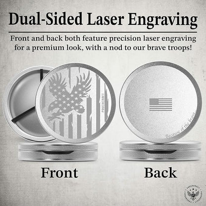 Metal Pouch Can | Metal Container | Slim EDC Pocket Tin | Airtight & Moisture-Resistant | Compact Daily Organizer | Pill Case & Travel Tin | Father’s Day Gift for Dad | (American Flag, Silver, Tall)