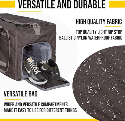 LEGEND 60L Foldable Duffle Bag for Travel - Packable Duffle Bags w/Shoe Compartment - Tear Resistant Collapsible Duffel Bags for Traveling - Lightweight Folding Duffel Bag for Men & Women -Chocolate