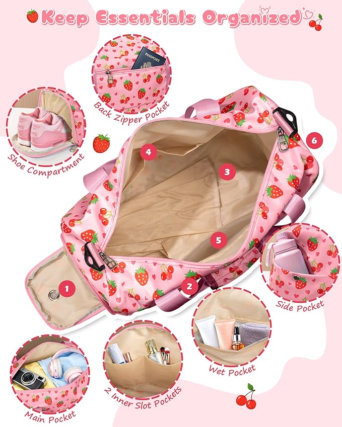 Initial Duffle Bag for Kids Girl, Tween Girls Trendy Stuff, Gifts for Teenage Girls, Travel Bag with Shoe Compartment & Wet Separation, Gifts for Daughter Granddaughter Niece Sister