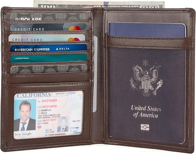 Polare Luxury RFID Blocking Leather Passport Holder Travel Wallet For Men and Women (Coffee)