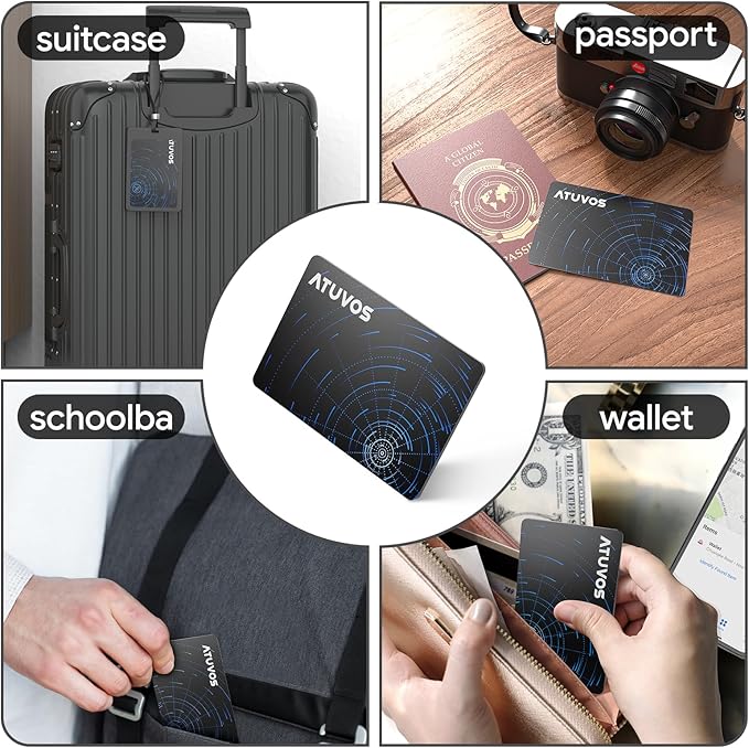 ATUVOS Dual System Air Card Tag Pro 1 Pack, Rechargeable Wallet Tracker Work with Android Google Find Hub or iOS Apple Find My APP (Huawei not Supported), Smart Item Finder Locator for Wallet/Luggage