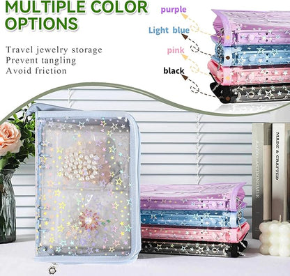 Jewelry Organizer Case Travel Clear Earring Organizer Case Transparent Jewelry Storage Book (Light blue, with 48 Pcs large Jewelry Pouches)