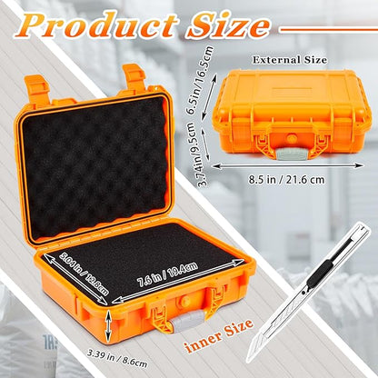 1 Pcs 8.5 x 6.5 x 3.7 Inch Waterproof Hard Case with DIY Customizable Foam Insert Portable Protective Case with Knife for Camera Drones Equipments Tools Test Instruments (Orange)