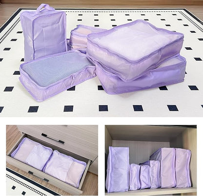 Packing cubes for Travel Luggage Organizer Bags 6 Set Packing Cubes for Suitcases Travel Essentials for Carry on Mesh Suitcase Organizer with Shoe Bag (purple)