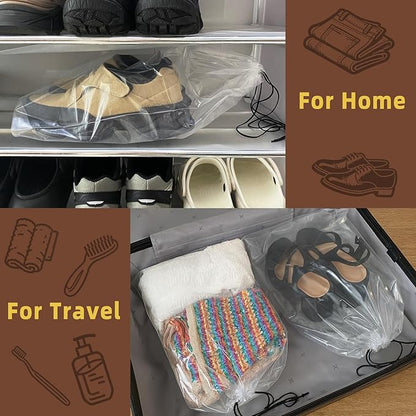 100 Pack Clear Shoe Bags for Travel, 12"x18" Large Travel Shoe Bags for Storage and Packing, Waterproof Drawstring Shoe Bag for Traveling, Bulk Travel Essentials for Men and Women