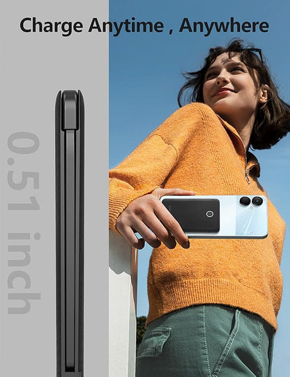 6000mah Ultra Slim Built in Cables Power Bank, Card Size Built in USB C Cords Battery Pack Portable Charger for Phones, 3 Output External Battery Pack Compatible with iPhone, 2-Pack Black & White