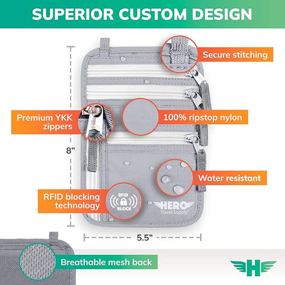 HERO Neck Wallet, RFID Blocking Passport Holder, Easy to Conceal and Pouch
