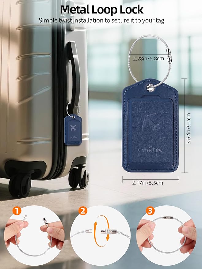 Luggage Tags, Works with Apple Find My, Leather Luggage Tag for Suitcases, Travel Tags, Bag Tag for Backpacks, Suitcase Tag with Privacy Flap, Anti-Lost Luggage Tracker, Travel Essentials, Navy Blue