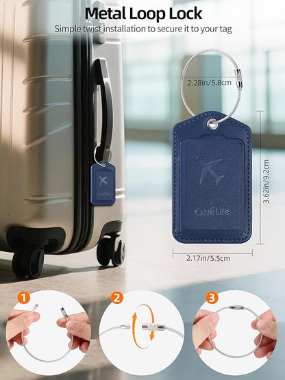 Luggage Tags, Works with Apple Find My, Leather Luggage Tag for Suitcases, Travel Tags, Bag Tag for Backpacks, Suitcase Tag with Privacy Flap, Anti-Lost Luggage Tracker, Travel Essentials, Navy Blue